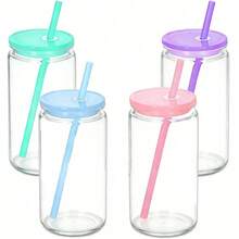 4/8pcs Reusable Plastic Cups With Plastic Lids And Straws, Beer Can Shaped Plastic Cups, Suitable For Whiskey, Iced Coffee, Tea, Soda, Cocktails, 16oz Capacity, Transparent - Multicolor - View 12
