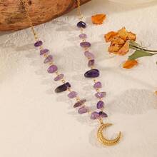 1件波西米亚风格不锈钢串珠项链，配紫色防水水晶和五角星吊坠，适合女性佩戴，18K镀金优雅金色配饰 - 項鍊 - 查看 5