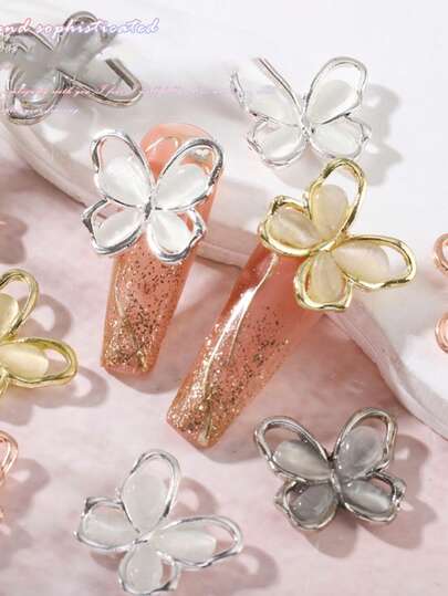 20 piezas Decoraciones de arte de uñas de estilo japonés INS de aleación con forma de caballo, ojo de gato y mariposa, gemas de uñas 3D huecas y vívidas de mariposa, joyas de uñas falsas minimalistas y versátiles