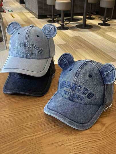 1顶女士纯色卡通熊牛仔棒球帽，涤纶休闲可调节帽，适合日常佩戴，是送给家人、朋友、男女朋友的绝佳礼物，适合圣诞节、母亲节、父亲节、教师节、生日等场合。