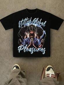 (180g Cotton T-Shirt)  God's Plan   Pattern Print Men's Summer Round Neck Short Sleeved Casual Cotton Print - 黑色 - 查看 2