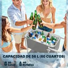 Outsunny Carrito Nevera de 56L con Ruedas, Carro de Bebidas con Estante, Abrebotellas, Recogetapas, Drenaje y Asa, Mesa Nevera Jardín Exterior para Patio, Fiesta, BBQ, 84x38x83 cm, Gris - Gris - Ver 2