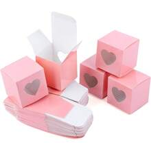 Hộp quà Kraft màu đen, kích thước 2x2x2 inch, có cửa sổ hình trái tim bằng nhựa trong suốt, thích hợp đựng bánh ngọt, kẹo, bánh quy và món tráng miệng. - 5*5*5cm - Xem 1