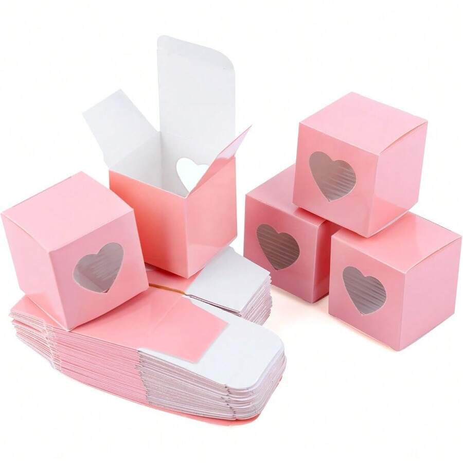 Hộp quà Kraft màu đen, kích thước 2x2x2 inch, có cửa sổ hình trái tim bằng nhựa trong suốt, thích hợp đựng bánh ngọt, kẹo, bánh quy và món tráng miệng. - 5*5*5cm - Xem 1