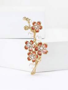Luxury Enamel Pearl Plum Blossom Brooches - Elegant Plant Pins For Women Unisex Casual Party Jewelry Accessories / Friends Gifts Badges Decoration - Plum Bossom - View 1