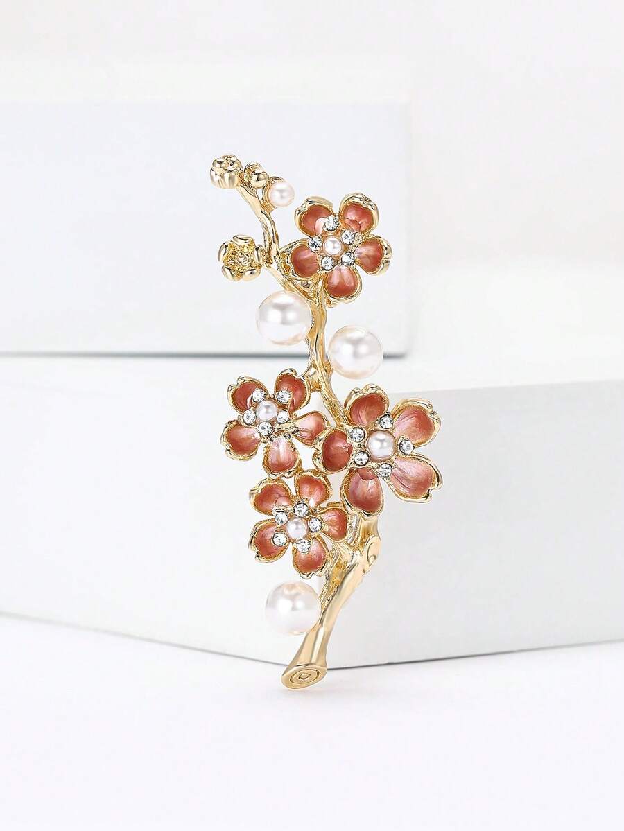 Luxury Enamel Pearl Plum Blossom Brooches - Elegant Plant Pins For Women Unisex Casual Party Jewelry Accessories / Friends Gifts Badges Decoration - Plum Bossom - View 1