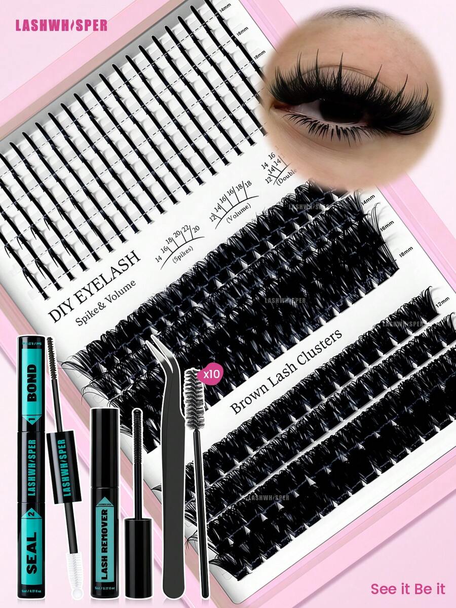 DIY 尖刺睫毛簇 D 卷度混合长度 9-16mm，纤细单根睫毛，自然浓密假睫毛 - 彩色 - 查看 1
