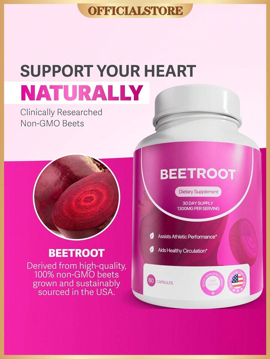 Organic Beet Root Capsules – 1300mg Beetroot Powder For Natural Energy & Endurance Support, Non-GMO, Lab-Tested Beet Supplement - 60 Capsules, 30-Day Supply - 60 viên nang - Xem 1