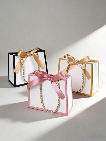 12/6 Pcs 5.51 X 2.36 X 4.72 Inches Paper Gift Bags Measuring , Featuring Handles And Ribbon, Bow-Adorned Gift Bags, Carry-Handle Gift Bags, Paper Carry Bags, Perfect For Personalized Creative Gift Wrapping, Parties, Birthdays, Valentine's Day, Mother's Day, Graduations, Wedding Favors, Parties, Crafts, Gifting, Small Business Supplies, Premium Gift Bags, Summer Weddings, Halloween, Thanksgiving, Christmas, New Year, And Jewelry Storage And Party Packaging