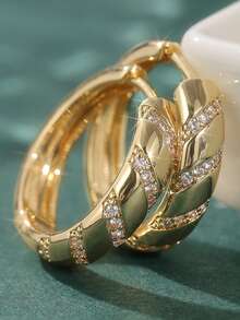 Elegant Luxury Multi-Row Cubic Zirconia Earrings, Classic Golden Elegant Earrings, Jewelry For Daily Wear, Dates And Parties - Gold - View 8