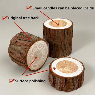 1 Set Rustic Wooden Candle Holders, Countryside Style Tea Light Candle Holders, Suitable For Christmas, Halloween, Thanksgiving, Valentine's Day, New Year, Succulents And Home Decor