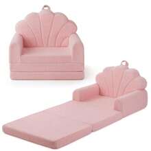 Blissful Diary Sofá para niños 2 en 1 suave para niños pequeños plegable silla para niños pequeños cómoda sofá convertible para tumbona muebles para niños para sala de juegos regalo para - Concha rosa rosa - Ver 8