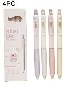 一盒4支装创意猫咪造型0.5mm速干中性笔，速干黑色墨水，轻巧塑料笔身，办公用品黑色中性笔，可爱猫咪珠光闪粉按压式中性笔，书写流畅，适用于办公、日记、猫咪爱好者礼物、新奇文具、创意设计、耐用材质，办公人员专属 - 彩色 - 查看 17