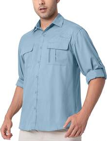 Men's Lightweight UV Protection Safari Shirt For Outdoor Travel - Sapphire Blue - View 6