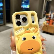 3D Cartoon Silly Bear Design Soft Silicone Phone Case For IPhone 17 Pro Max, 16 Pro, 15 Pro Max, 14 Pro, 13, 12, 11, Cute Anti-Fall Protective Cover - Yellow - View 3