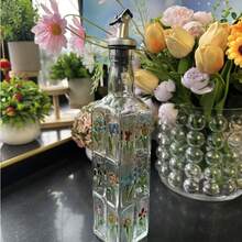 1pc/2pcs Vintage Oil Bottle, Glass Vinegar Bottle, Kitchen Condiment Bottle, Soy Sauce Bottle, Square Vintage Hand-Painted Embossed Exquisite Oil Bottle, Housewarming Gift, Small Gift For Visiting Friends - View 1