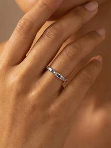 1枚宠物爪心形订婚戒指，经典马眼形单钻戒指，隐藏式光环结婚戒指，精致求婚戒指，送给女友的女士珠宝 - 銀色 - 查看 3