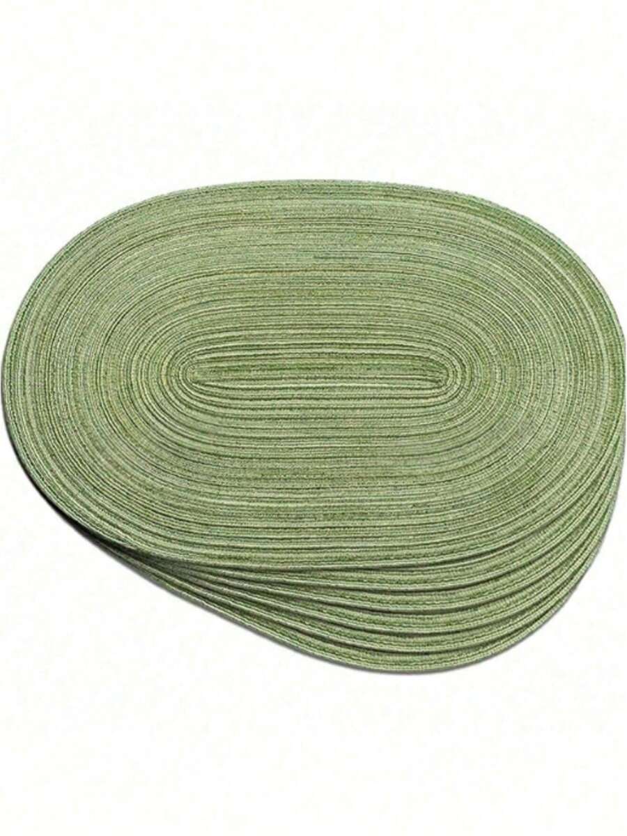 6pcs 2026 New Minimalist Ombre Beige Oval Polyester Placemats Set, Non-Slip Heat Resistant Dining Table Decor, Bohemian Style Kitchen Mats, Essential For Wedding Party Tabletop - Green - View 1