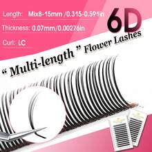 CoMango 12 Pairs LC Curled Thin 3D/5D/6D Fairy Eyelash Extension Set, Wet Lash Cluster Fan-Shaped Pre-Made Lashes, 5D Floral Mink False Eyelashes, Makeup Supplies - LC - 查看 10