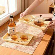 1/4Pcs Multifunctional Cherry Pattern Rectangular Plastic Serving Tray, Reusable Dinner Tray For Food, Snack, Dessert, Fruit, Large Capacity Stackable Storage Tray, Tea Tray, Serving Plate, Suitable For Student And Adult Use In Home, Kitchen, Dorm, Office, Rrestaurant, Picnic - Multicolor - View 6