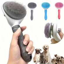 Push-Button Pet Deshedding Brush, Silicone Bristles One-Click Push-Pull Cleaning, Ergonomic Handle, Easy To Remove Cat/Dog Hair From Sofa, Bedding, Car Seats - Multicolor - View 5