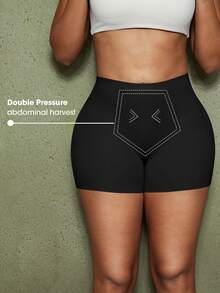 1pc Women Waist Trainer Shorts With Butt Pads, Seamless Shapewear Tummy Control Panty - Black - View 3