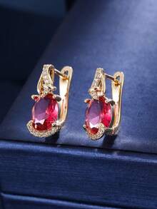 1 Đôi bông tai vòng oval sang trọng đính đá Zirconia, lựa chọn thanh lịch cho phụ nữ dự tiệc, dạ hội, ngày lễ, quà tặng. - W17861 - Xem 7