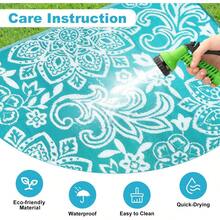 Pauwer Outdoor Rug Waterproof, Reversible Plastic Straw Rug RV Camping Rug, Indoor Outdoor Patio Mat, Outside Carpet For Porch,Deck,Camper,Balcony,Backyard,Picnic - Hoa/Xanh lam - Xem 6