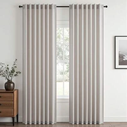 Topfinel 2 Panels Linen Curtains For Bedroom Living Room Textured Semi Sheer Window Curtain Boho Back Tab Drape With Hooks