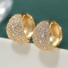 1 paire de boucles d'oreilles de luxe blanches en zirconium cubique synthétique, idéales pour les sorties et les rassemblements quotidiens. Un cadeau romantique et parfait pour votre épouse - Doré - Voir 3