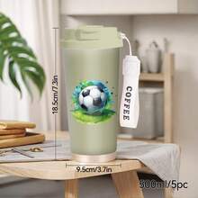1pc/5pcs 500ml/20oz Blue Flame Football Shaped Insulated Tumbler With Strap - Football Fan Travel Mug, Athlete & Sports Gift - White - View 2
