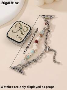 1pc Girls Band Beaded Metal Chain Bracelet, Sporty Strap, Niche Style - Multicolor - View 5