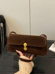 2025年秋季新款韩版时尚独特腋下包，时尚单肩包，带锁扣，小方包 - 咖啡 - 查看 5