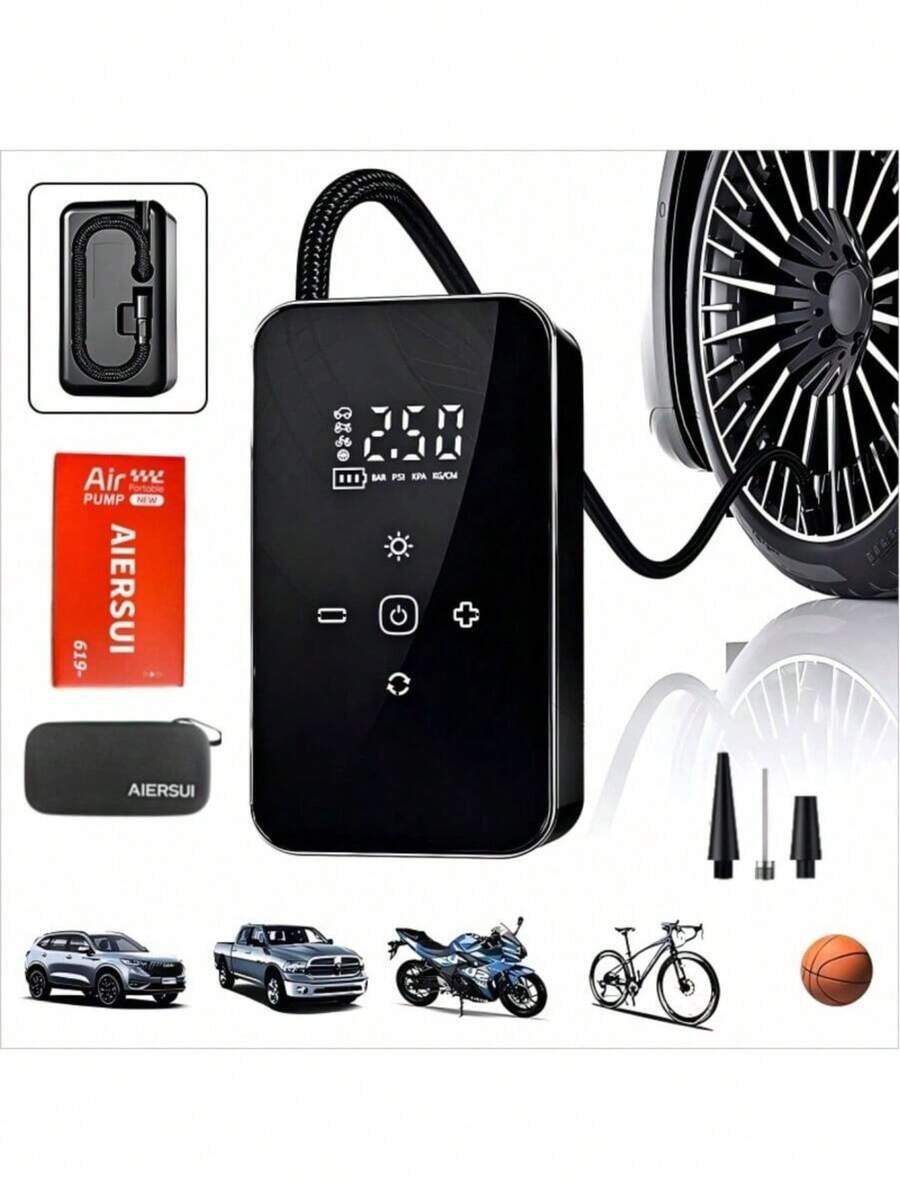 Portable Air Pump And Inflator 140 PSI Car Tire Inflator, Digital Tire Pump For Car/Motorcycle/Bicycle/Ball/Air Mattress, Road Trip Tool With LED Light, 1300mAh/DC12V. Storage Bag Only Link Available