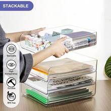 2/4 Packs A4 Size Clear Letter Trays - Stackable Paper Organizer, Desktop Organizer For Office - Desktop Storage Rack Document Organizer For File, Book, Newspaper And Magazine, Storage Compartments - Back To School Supplies - View 5