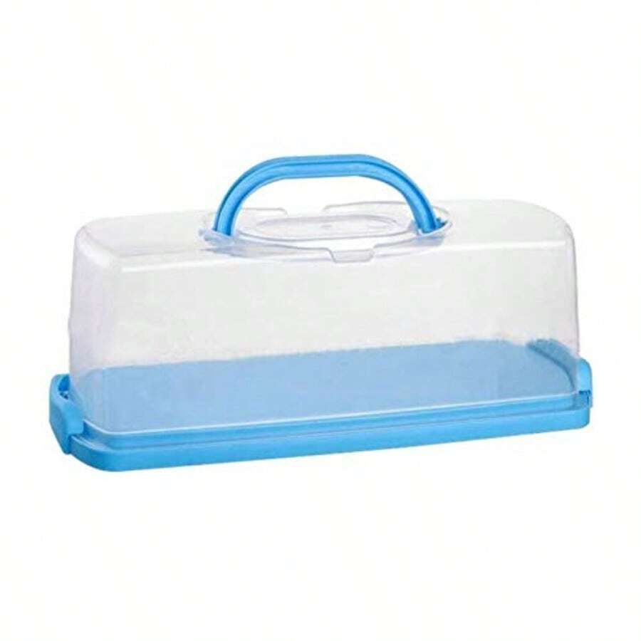FEOOWV - Caja de pan rectangular portátil azul con tapa transparente para transportar y almacenar panes pasteles y más 36.5 x 16 x 5.3 pulgadas - Azul - Ver 1