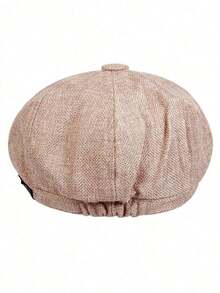 1pc Men's Solid Color Linen Newsboy Cap, Casual Outdoor Hat Suitable Spring, Autumn, Travel, Beach, Party - 深灰色 - 查看 4