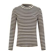 Prada Striped Embroidered Crew Neck Sweater, Custom-Knitted Mercerized Wool Blend Fabric, Soft, Delicate, Comfortable Against The Skin. The Creamy Hue And Warm Brown Tones Intertwine In The Knit Texture, Creating A Design Tension Between Movement And Stillness. The Iconic Prada Embroidery, A Subtle Yet Powerful Logo Hidden Among The Stripes, Flows In The Sunlight, The Logo Appearing And Disappearing In The Light And Shadow. The Design Is Seamlessly Integrated, Achieving The Ultimate In Aesthetics. Using Stripes As The Brush And Knitting As The Ink, A New Chapter Of Fashion Is Woven. Imported Machine Embroidery Technology, Using An Advanced Computer Control System And Precision Mechanical Parts, Achieves High Precision In Prada Embroidery, Resulting In Smooth And Delicate Lines. - 25341-B30 - Xem 1