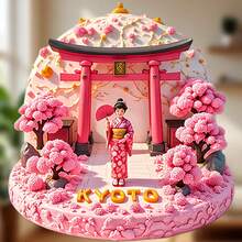 Perfect Gift For Kyoto Romantics: Dome Maiko Magnet With Cherry Blossoms & Torii, A Mini Kyoto Sweet With Pop-Out Lettering – Spring Memories In Every Detail - F - View 1