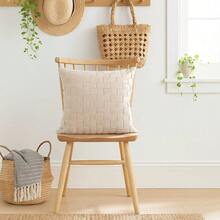 Capa de Almofada Decorativa em Fita Trama em Algodão – Estilo Rústico – 45cm x 45cm - Areia - Visão 5