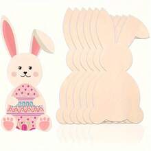 2 piezas de conejo de Pascua de madera, decoración para el hogar y el aula, accesorios de artesanía de conejo de madera para manualidades DIY - A - Ver 5