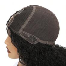 非洲V字分缝蓬松卷发假发，无需胶水，卷曲发尾，合成材质，无需发夹，夹式佩戴 - 黑色 - 查看 5