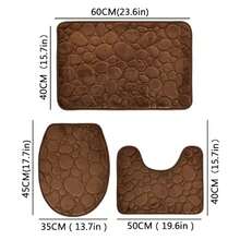 3pcs/Set Solid Color Bathroom Simple Water Absorbent And Non-Slip Mat Stone Pattern, Comfortable And Soft, Three Piece Set - BROWN - 查看 11