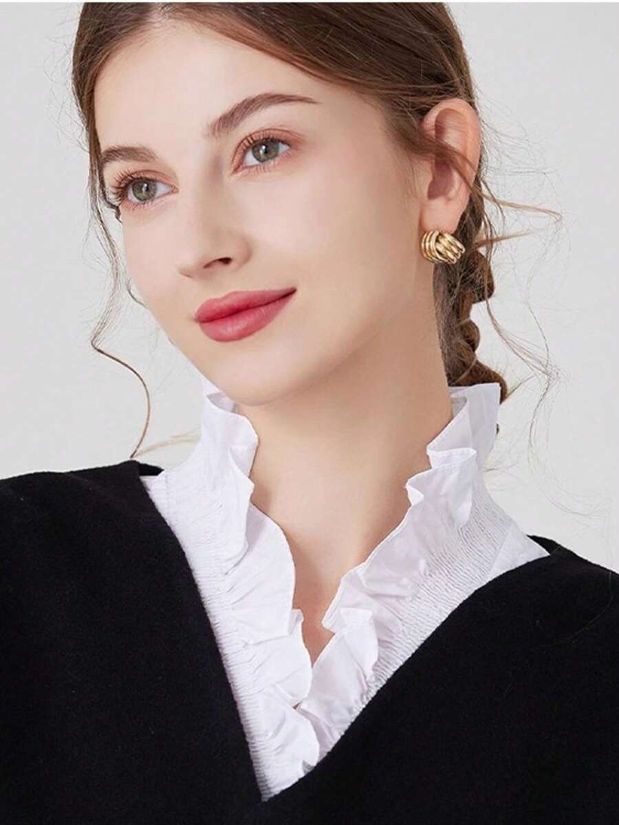 蕾丝V领假领，女士多功能卫衣/卫衣打底衫，白色装饰假领，秋冬女式衬衫领 - 黑色 - 查看 1