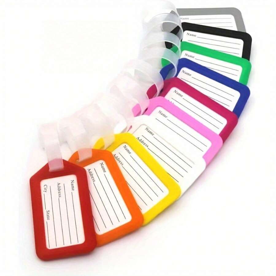 6 Different Mixed Colors, Suitcase And Luggage Tags. Luggage Tag Card Set With Labels, Suitable For Marking Various Items, Multilingual Pre-Printed Text, Multiple Colors, Applicable To Bags And Accessories, Suitcases And Luggage, Multi-Functional Marking Tags, Colorful Plastic Luggage Tags, With Airplane Design - 隨機顏色(6個標籤+6根紮帶) - 查看 1