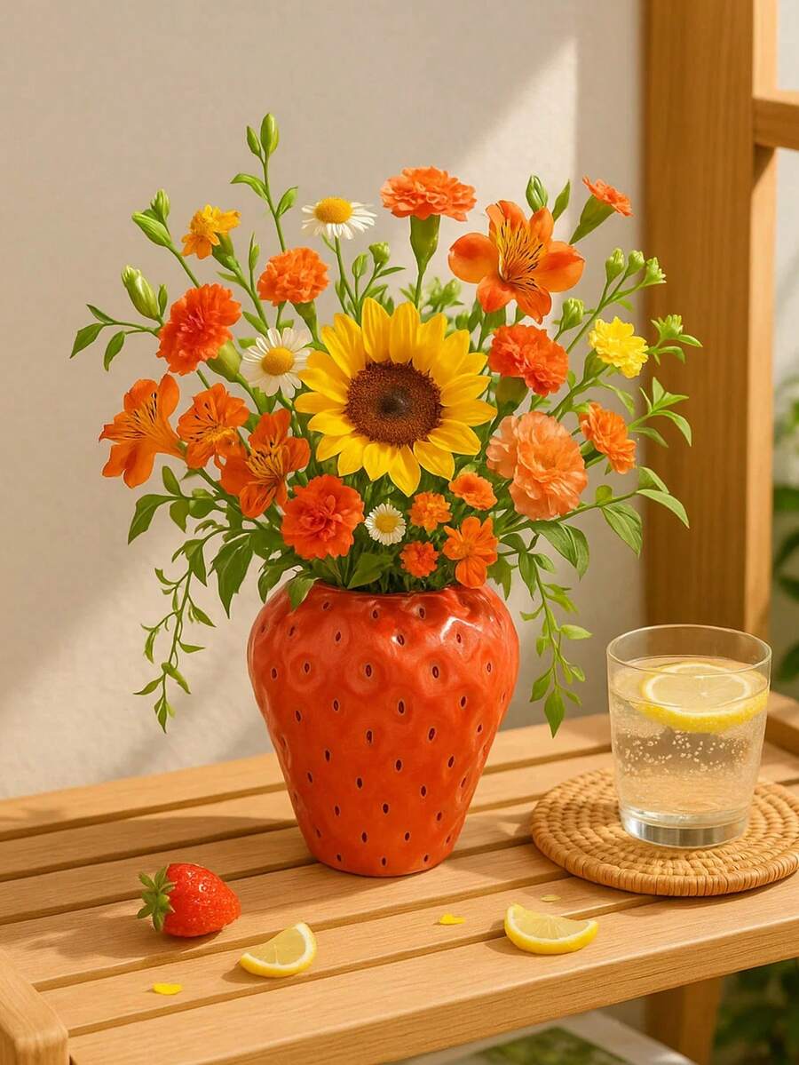 1 Bình hoa hình quả chanh bằng nhựa - Một chiếc bình hoa hình quả chanh mộc mạc, hoàn hảo để trưng bày hoa tươi hoặc hoa khô. Có thể dùng làm vật trang trí trung tâm cho bàn ăn, quà tặng sinh nhật/tốt nghiệp hoặc trang trí nhà cửa. Cũng thích hợp để trên bàn cà phê, kệ sách và bàn trang điểm. - Nhiều kiểu dáng - Xem 1