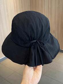 1顶女士波西米亚风优雅蝴蝶结遮阳帽，透气渔夫帽，格子缎带，宽檐防晒帽，春夏户外旅行渔夫帽 - 漁夫帽 - 查看 8