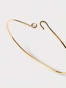 Fashionable Minimalist 925 Sterling Silver Plated Gold Thin Bracelet Inlaid With White Zirconia For Women - Bangle - View 4