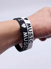 4pcs Multi-Color Combination "I Love Music" Waterproof & Durable Silicone BraceletWomen's Minimalist Bracelet & Bangle, Exquisite & Fashion Design, High-Quality Texture, Brighten Skin Tone & Slim Wrist Look, Unique Non-Repetitive Style, All-Match For Daily Wear, Commute, Vacation, Party, Banquet & Bridal Jewelry, Perfect Gift For Birthday, Best Friend, Valentine's Day And Mother's Day - 彩色 - 查看 9