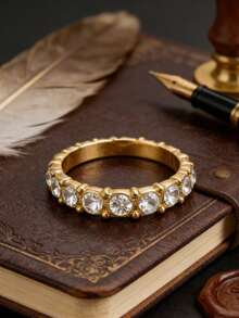 1枚奢华镶钻戒指，简约独特设计，百搭优雅的指环配饰 - 金色 - 查看 5